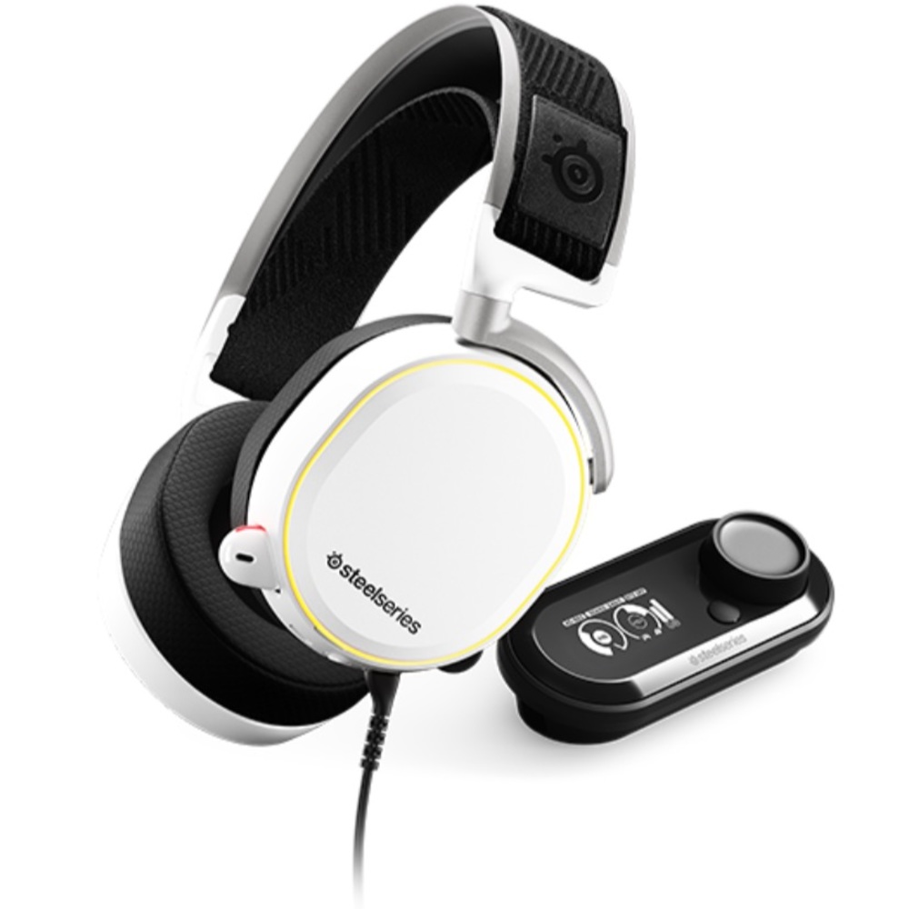 White Steelseries Arctis Pro with GAMEDAC gaming headset